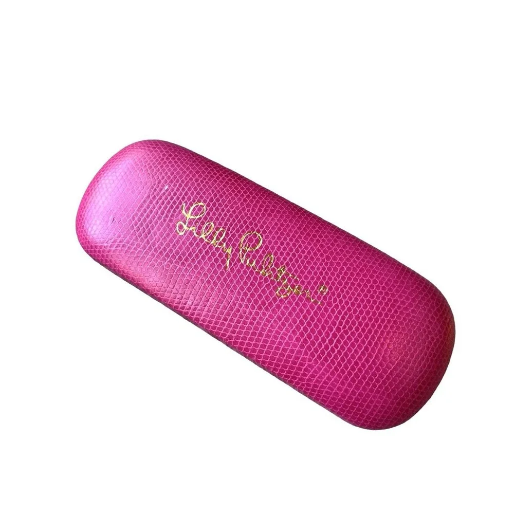 LILLY PULITZER Eyeglass Case Hot Pink Clamshell Signature Blue Interior